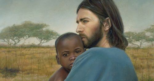 Jesus holding a small boy