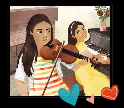 sisters playing violin and piano