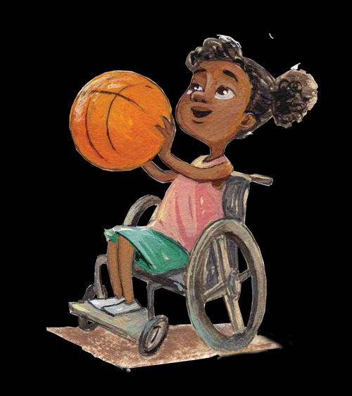 girl in wheelchair playing basketball