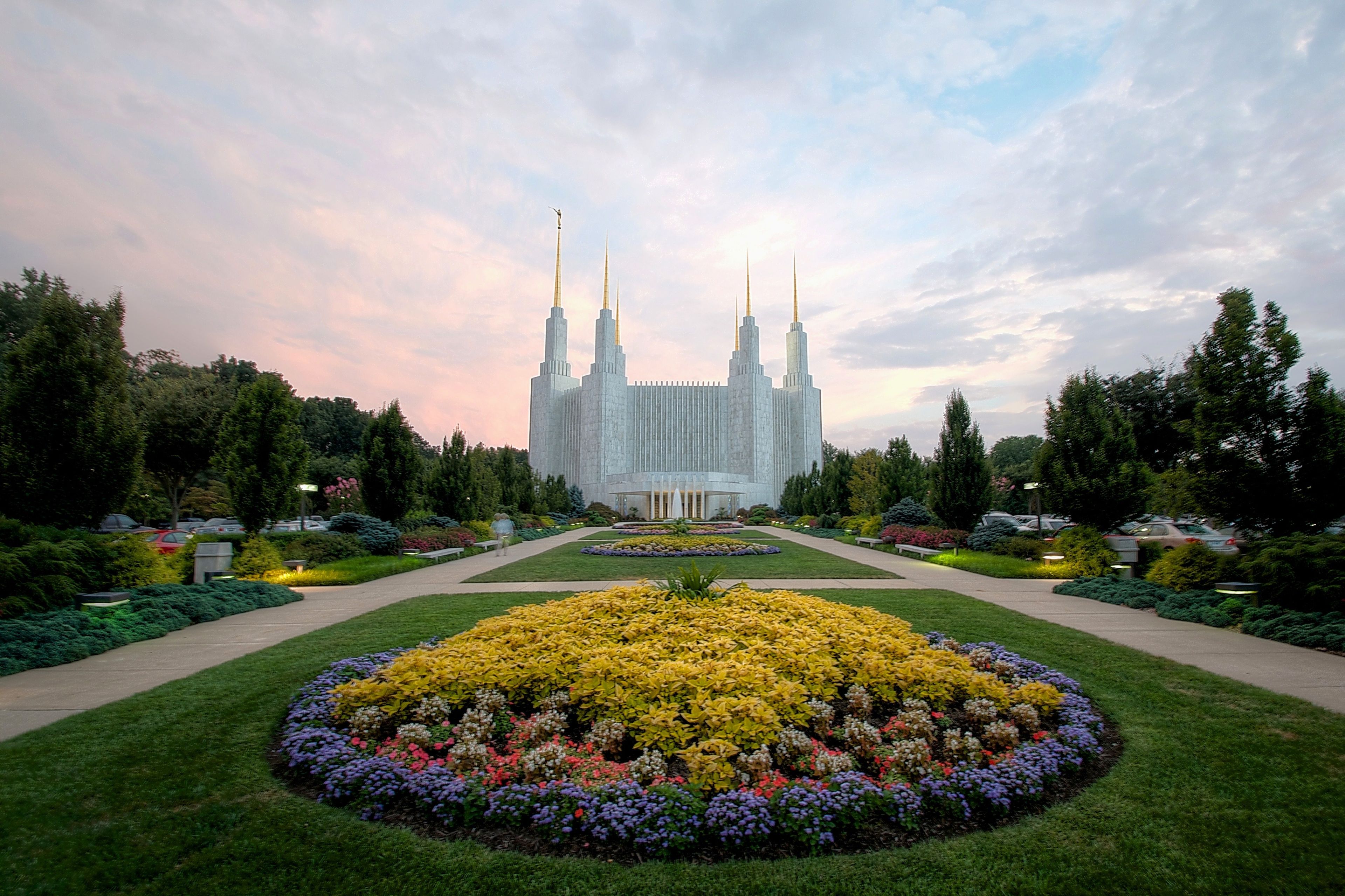 The Washington D.C. Temple entrance, with scenery.