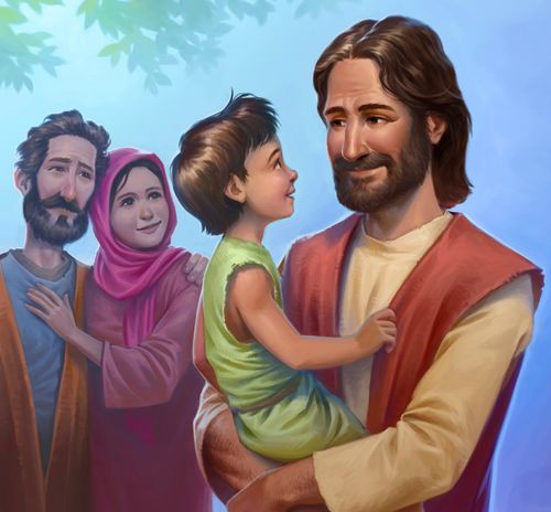 Jesus holding small child