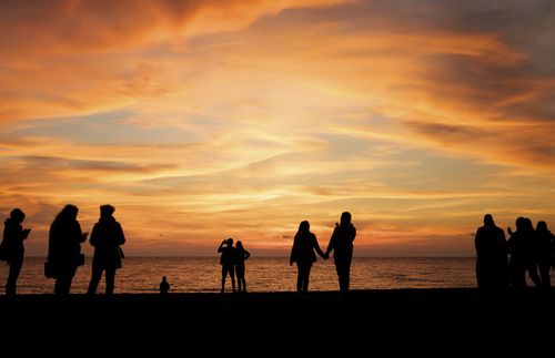 silhouette of family at the beach