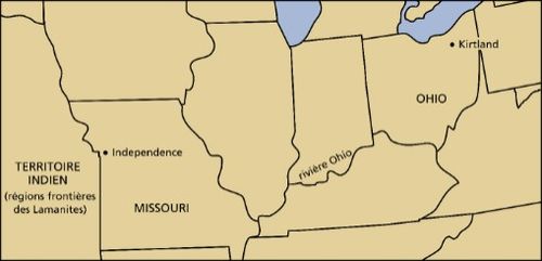 carte du trajet d’Independence à Kirtland