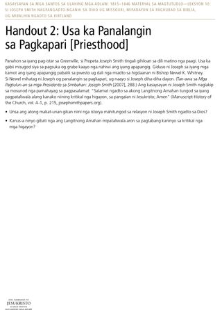 Handout 2: Usa ka Panalangin sa Pagkapari