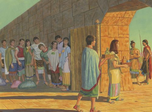 Nephites taking wine to guards