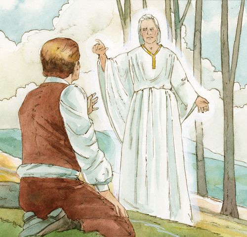 Moroni standing before Joseph