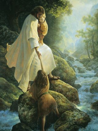 Christ rescuing a girl in a stream