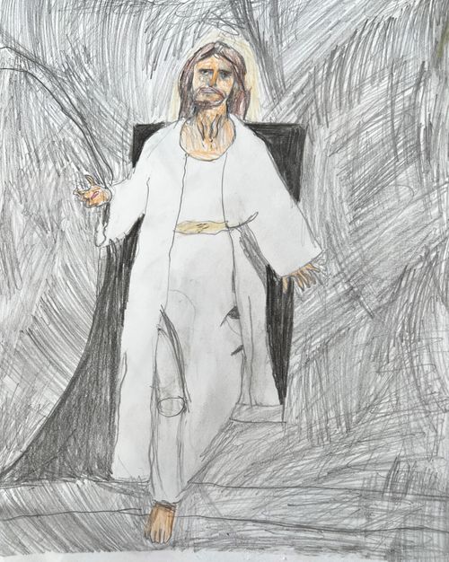 Child’s drawing of Jesus exiting the tomb