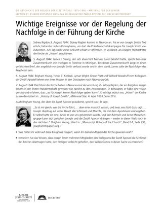 Arbeitsblatt: Wichtige Ereignisse vor der Regelung der Nachfolge in der Führung der Kirche