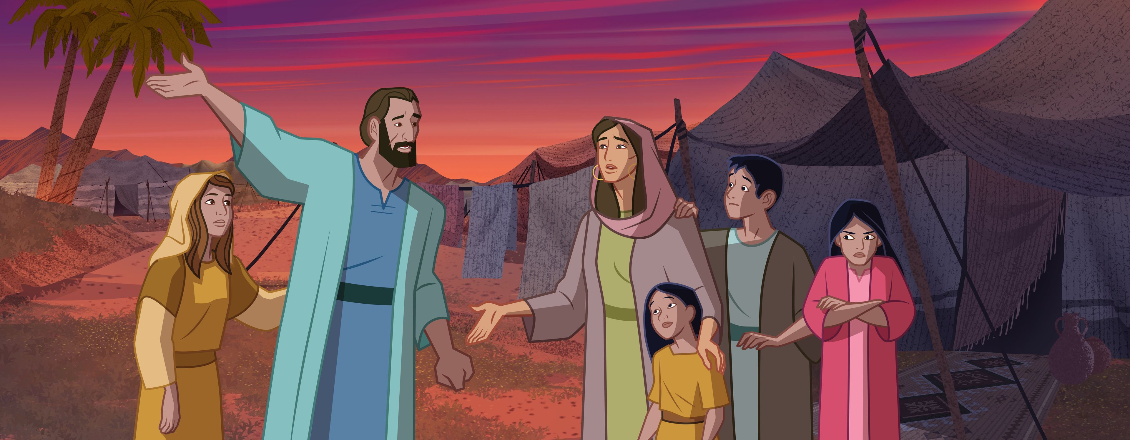 Illustration of Israelites complaining. Exodus 16:1–3