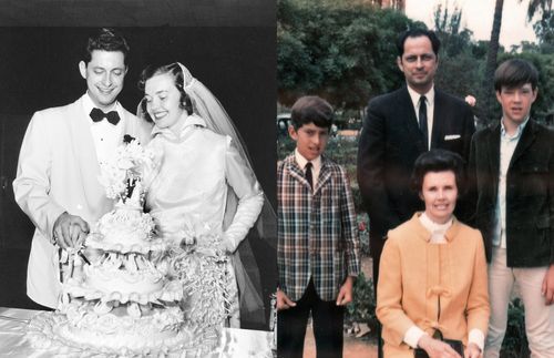 Robert and Mary Hales on wedding day; Robert and Mary with their sons