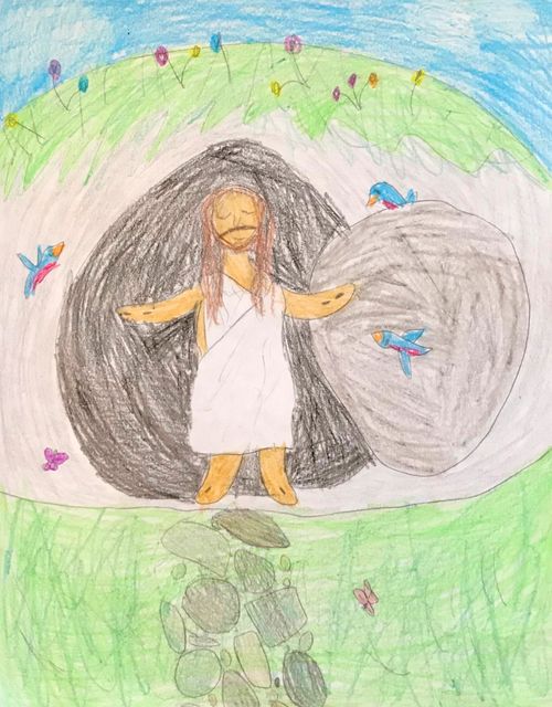 Child’s drawing of Jesus exiting the tomb