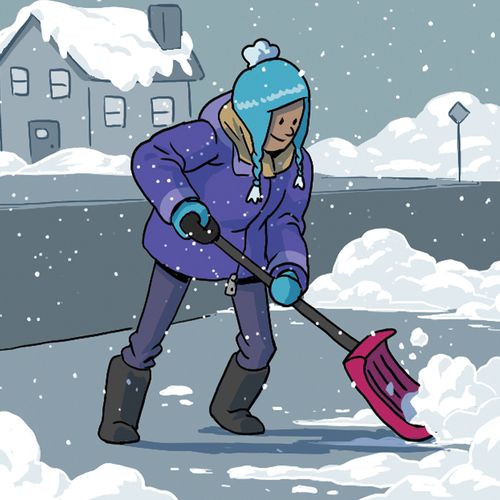 young person shoveling snow