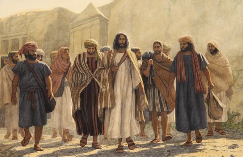 Jesus walking with disciples