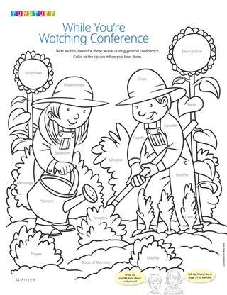 coloring page of girl and boy working in garden