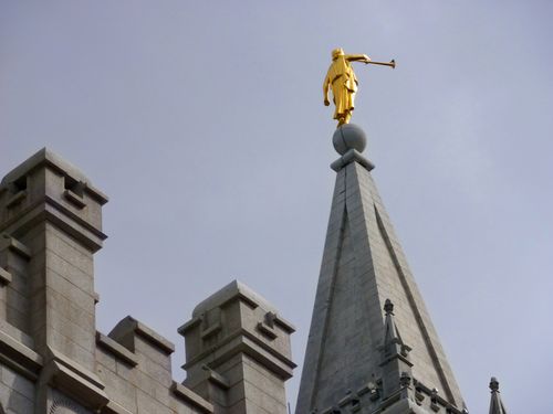 The angel Moroni on top of the Salt Lake Temple spire.