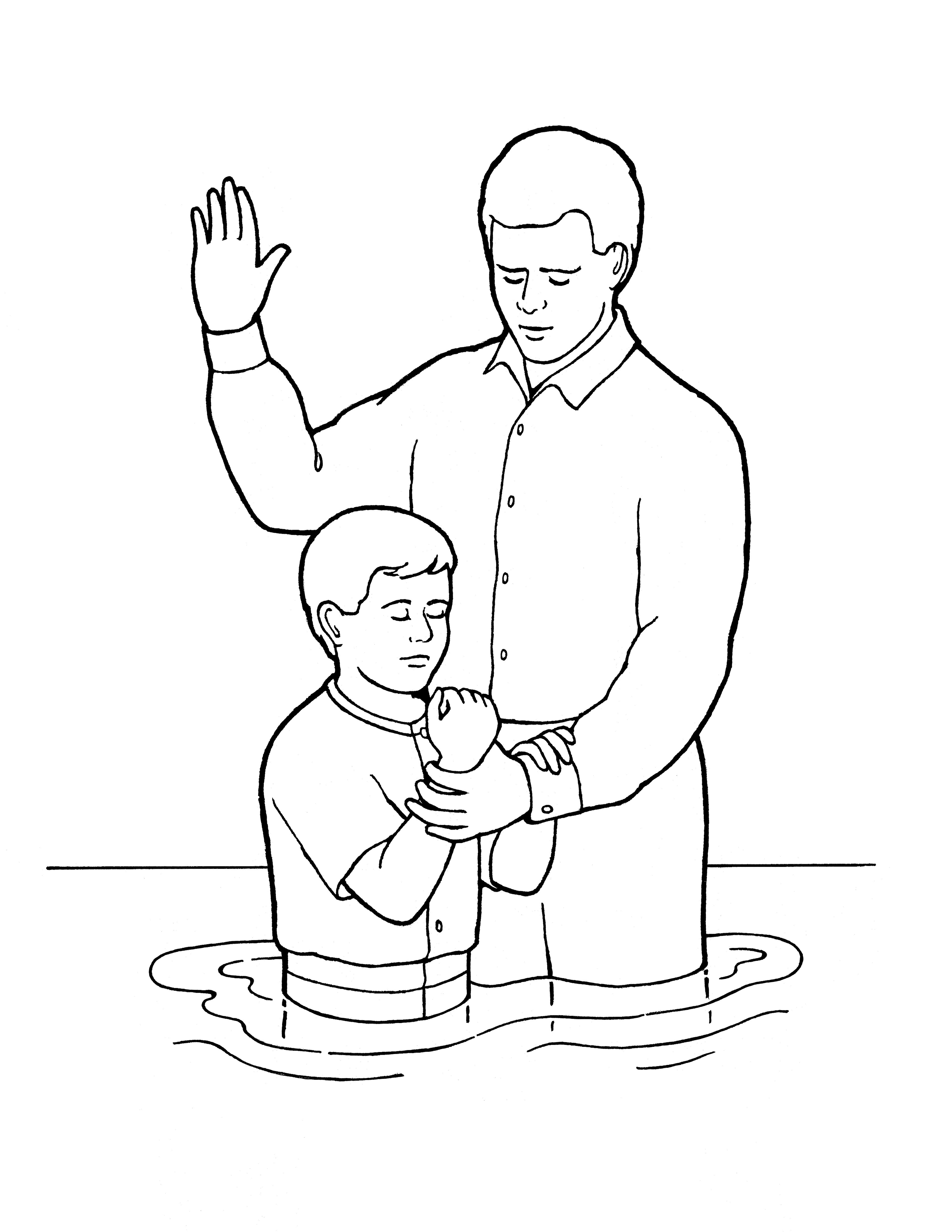 An illustration of a young boy being baptized, from the nursery manual Behold Your Little Ones (2008), page 111.