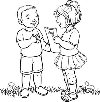 one child sharing copy of the Friend with another