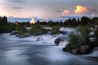 water flowing near the Idaho Falls Idaho Temple