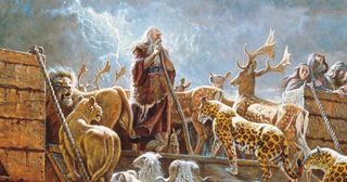 Noah on the ark with animals