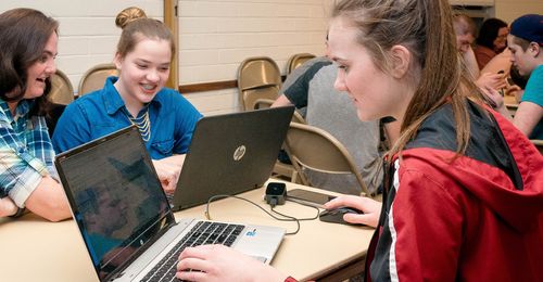 young women at computers