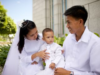 family in front of temple