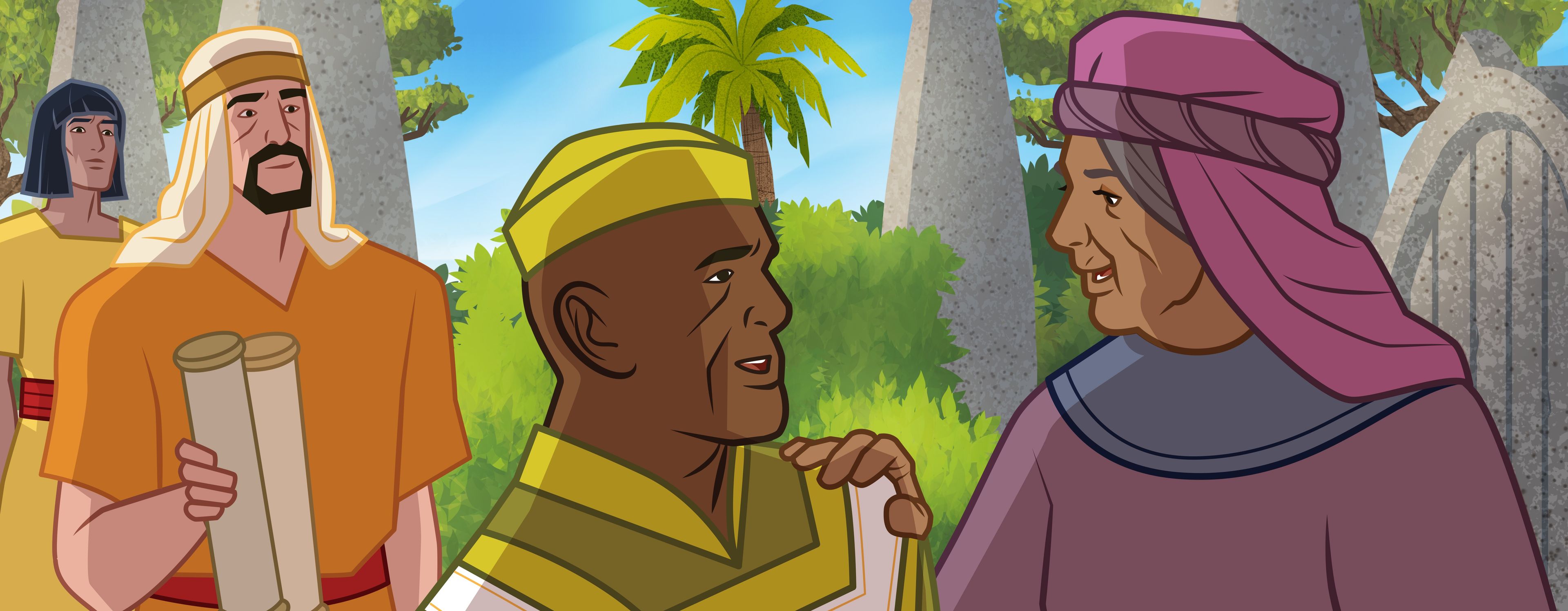 Ilustración de los siervos de Josías hablando con Hilcías. 
2 Reyes 22:12–20