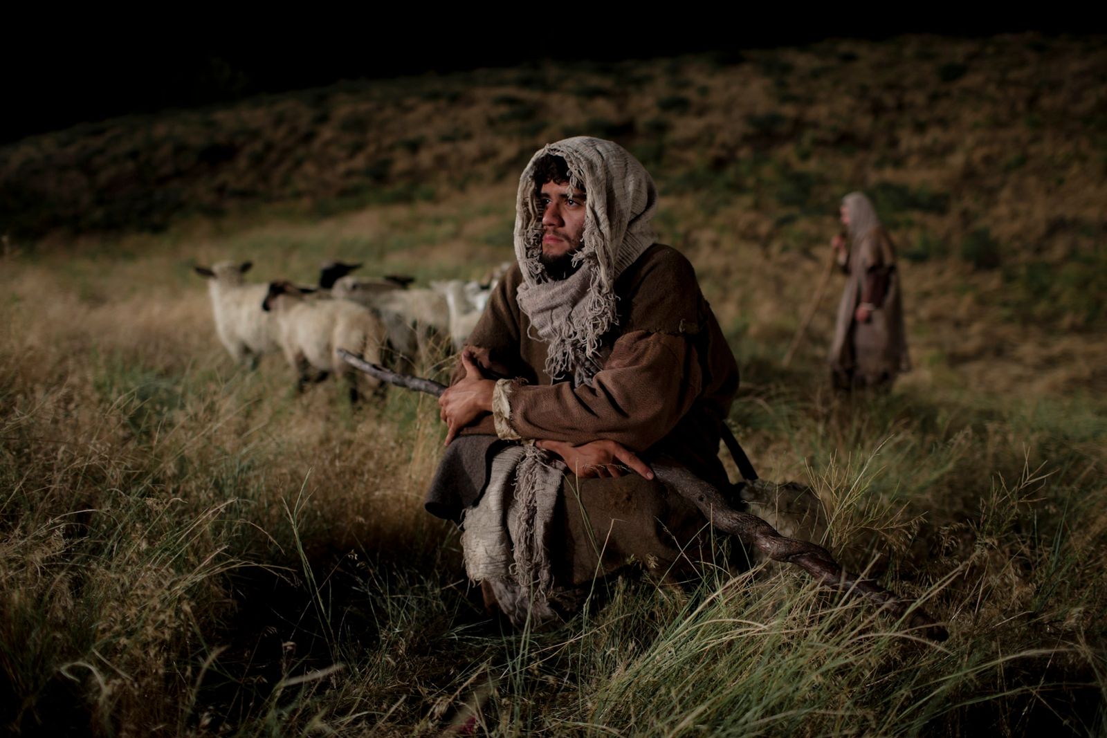 Shepherds watch their flocks at night.