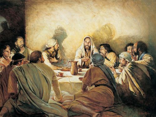 Jesus Christ and disciples sitting at table