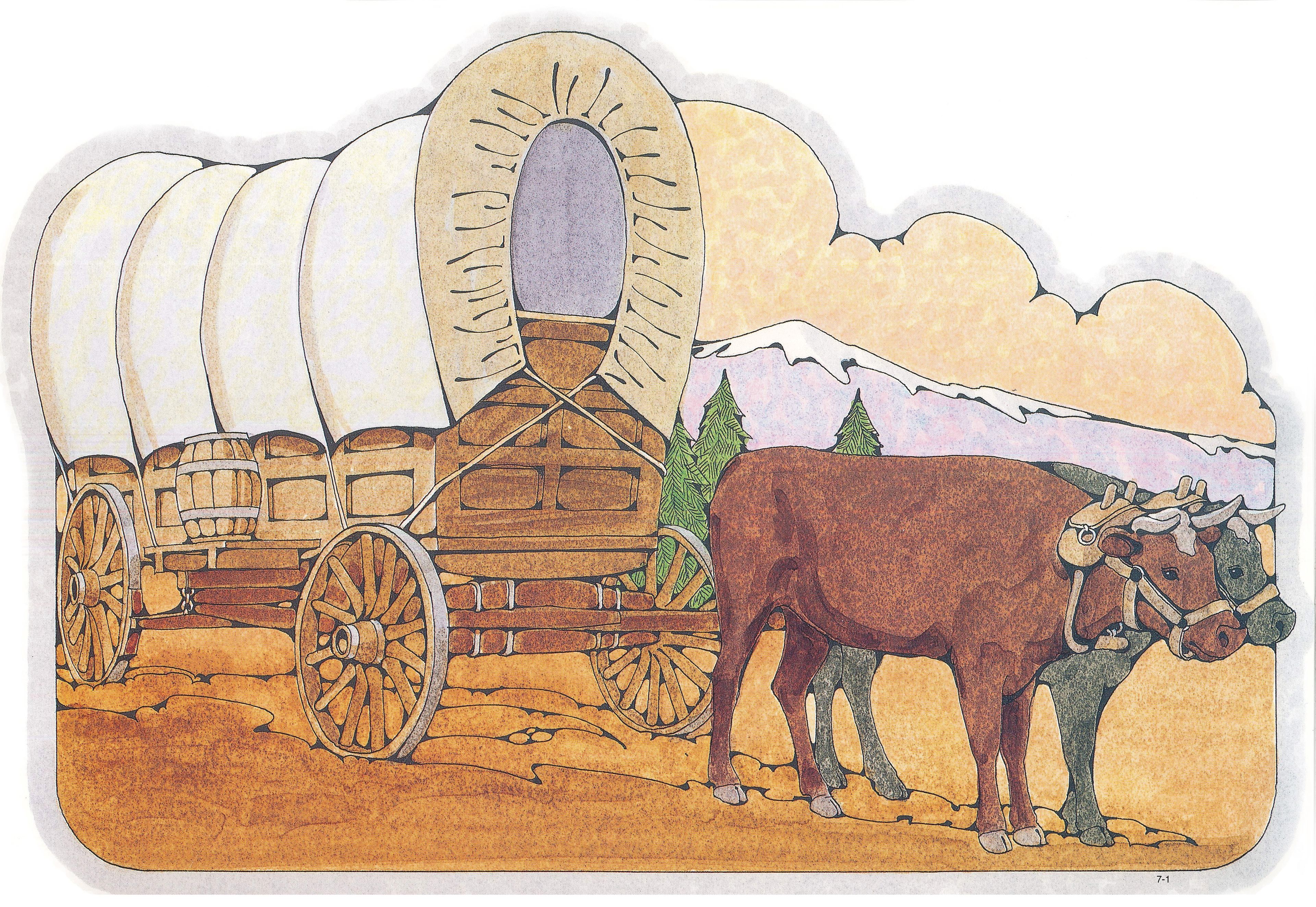 Primary Visual Aids: Cutout 7-1, Covered Wagon and Oxen.