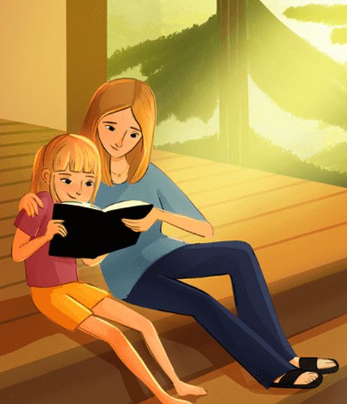 Mom and daughter reading the Book of Mormon