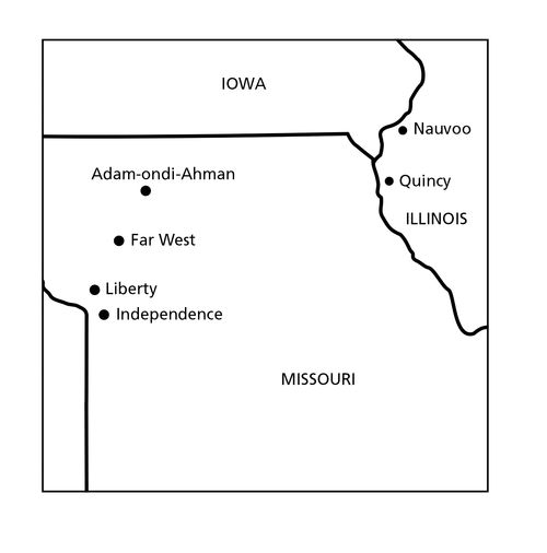 peta tempat-tempat sejarah gereja di Missouri dan Illinois