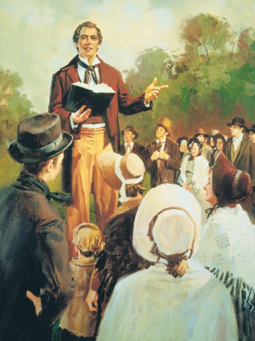 Joseph Smith bei einer Predigt