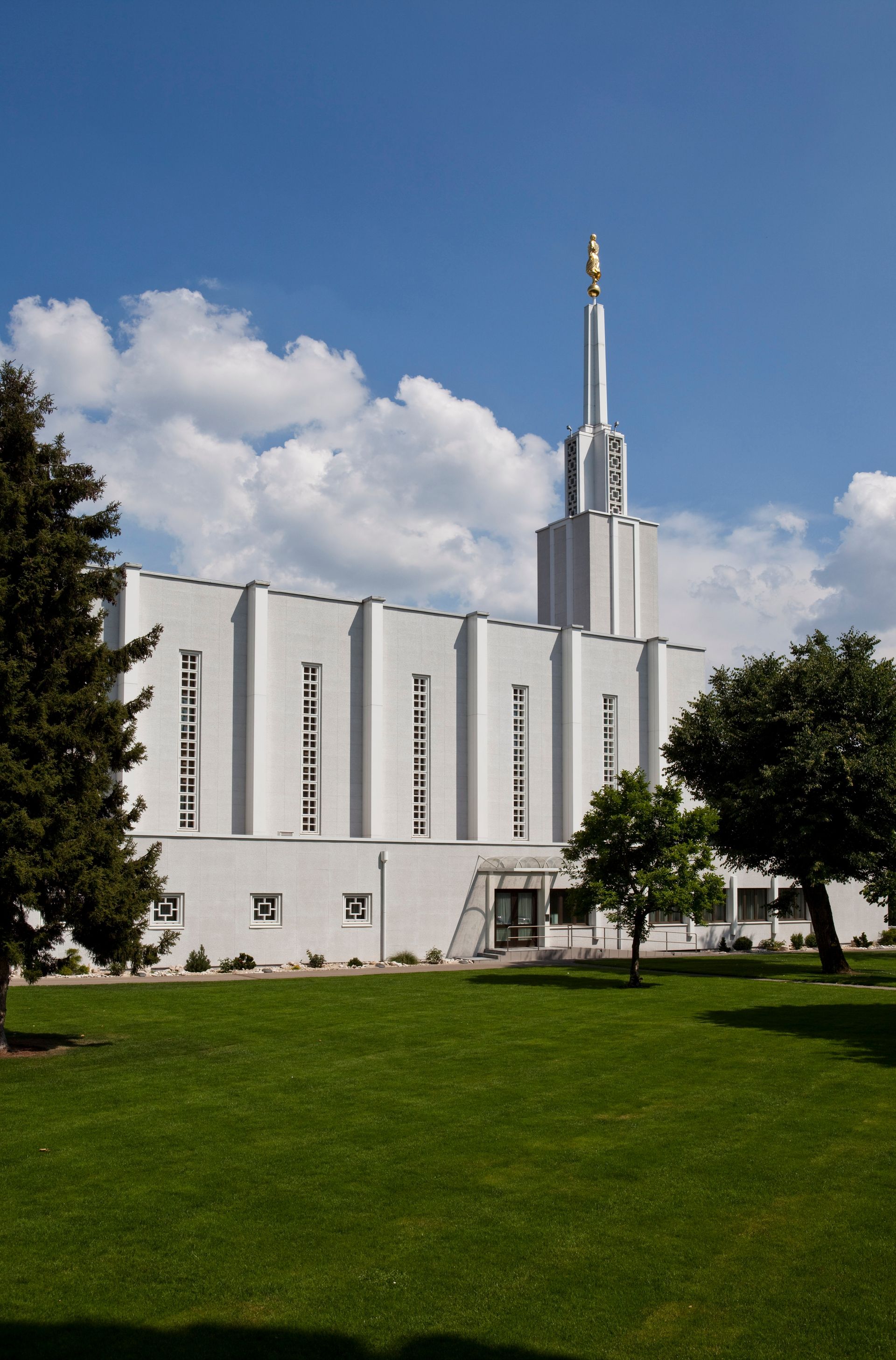 A side view of the exterior of the Bern Switzerland Temple and grounds.  