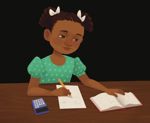 Ein Mädchen sitzt am Schreibtisch und übt Mathe