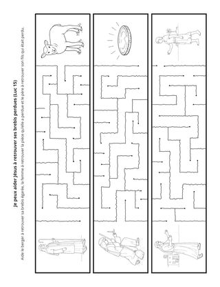 page d’activité : je peux aider Jésus à trouver et à ramener ses brebis perdues.