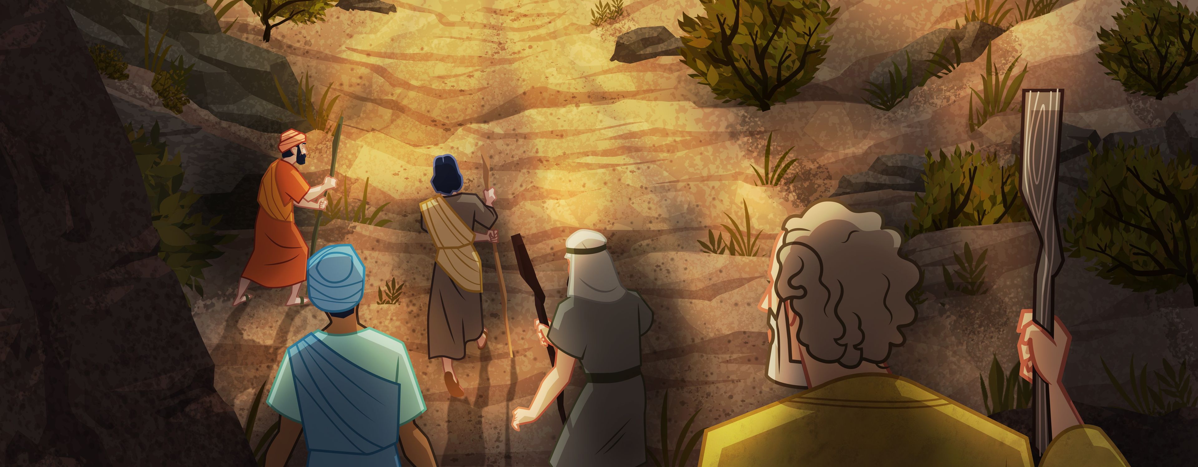 Illustration of Israelite elders on the mountain. Exodus 24:1, 9–11