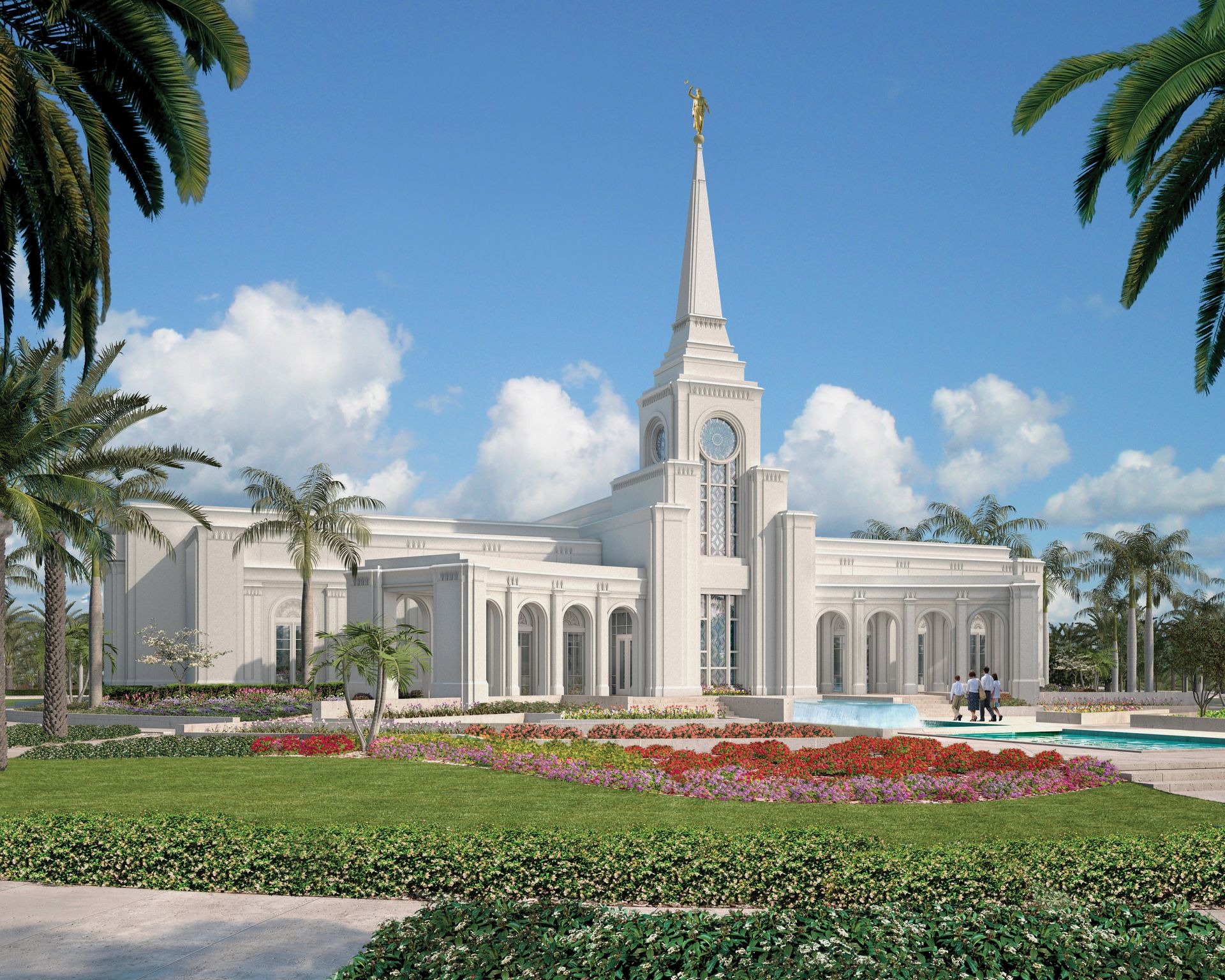An artist’s rendition of the Fort Lauderdale Florida Temple and temple grounds.