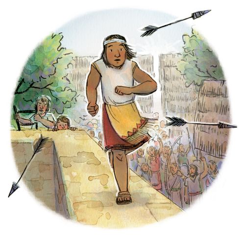 Samuel running from arrows