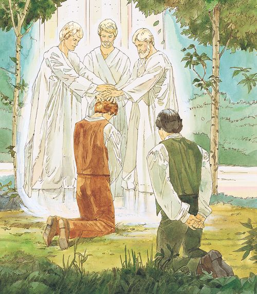 Peter, James, and John conferring Melchizedek Priesthood