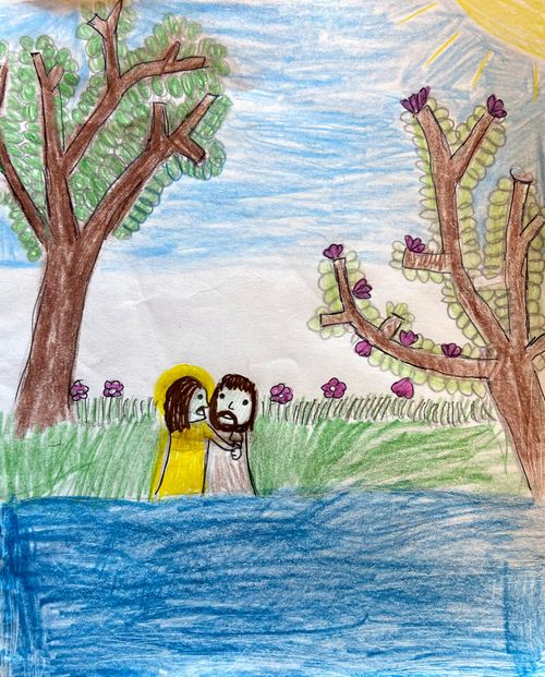 drawing of Jesus being baptized