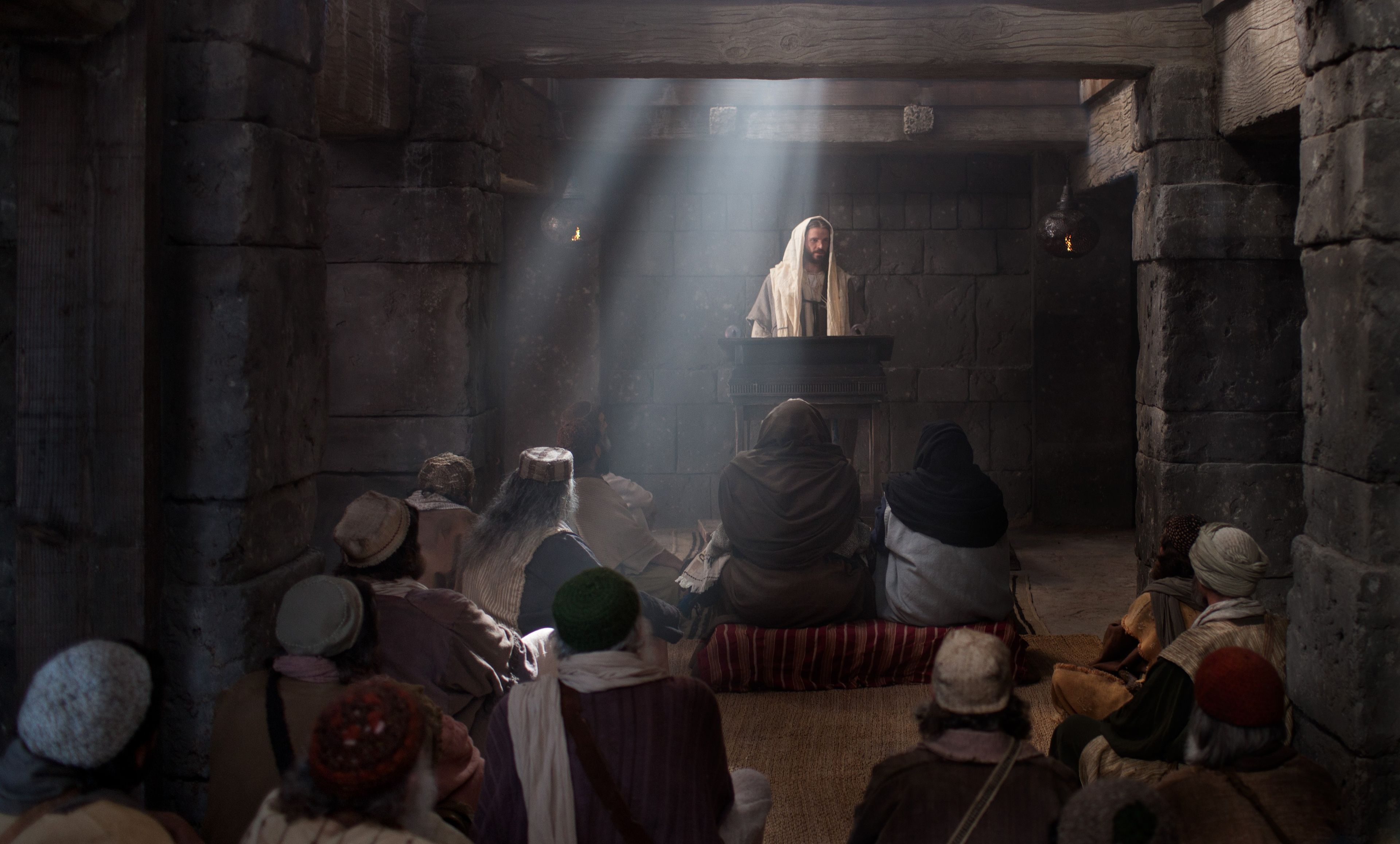 Jesus preaches in the temple.