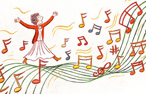 woman with music notes