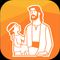 Icon for the Gospel for Kids App. Features a young child sitting on the knee of the Savior, Jesus Christ.