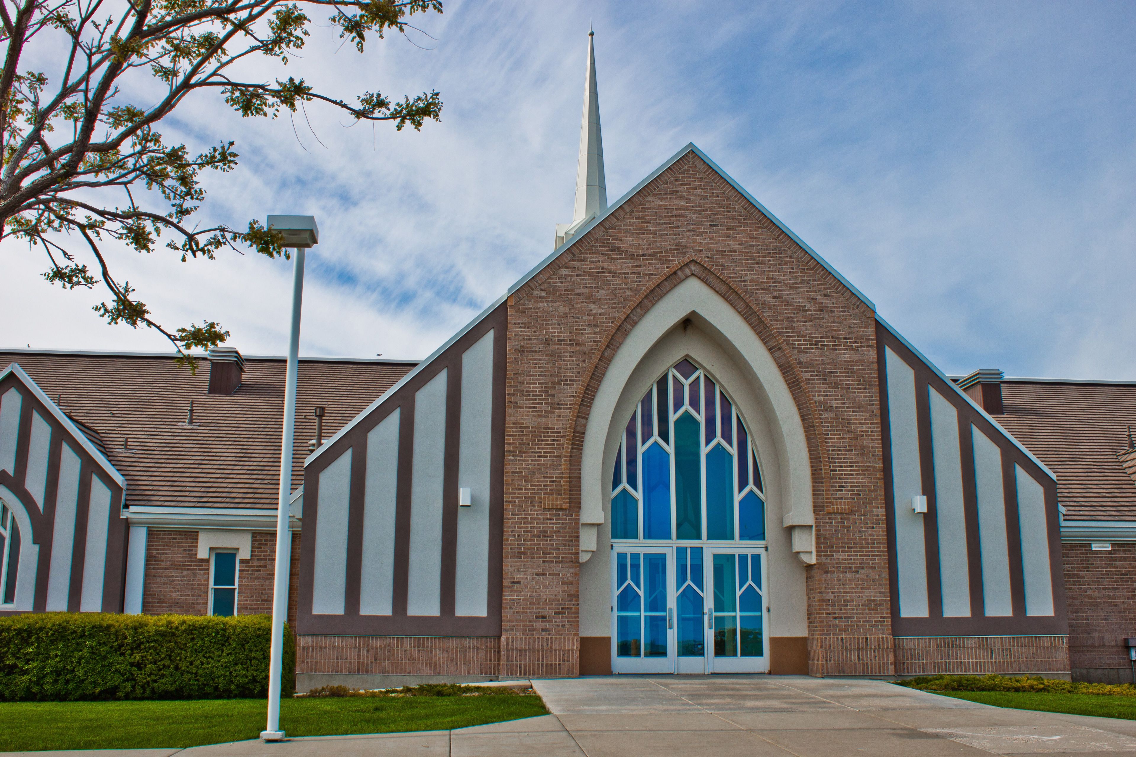 The front view of a chapel in Erda, Utah.