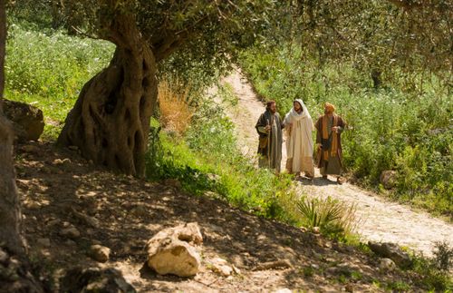 Jesus walking with disciples