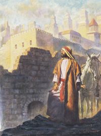 Nehemiah inspecting the walls of Jerusalem