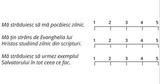 scală de la 1 la 5 pentru fiecare afirmație