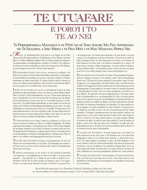 « Te Mesia ora » ’e te poro’i nō ni’a i te ’utuāfare