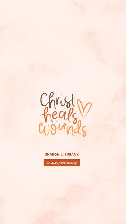 A light pink/beige background coupled with a quote by Sharon L. Eubank: "Christ heals wounds."